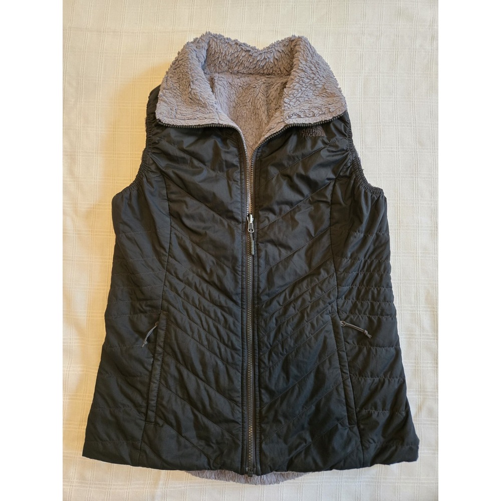 THE NORTH FACE MOSSBUD INSULATED REVERSIBLE VEST Plush Black Gray Women's Size M